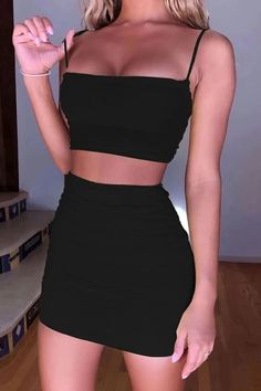 Black Bodycon Sexy Spaghetti Straps Two Piece Homecoming Dress cg9393