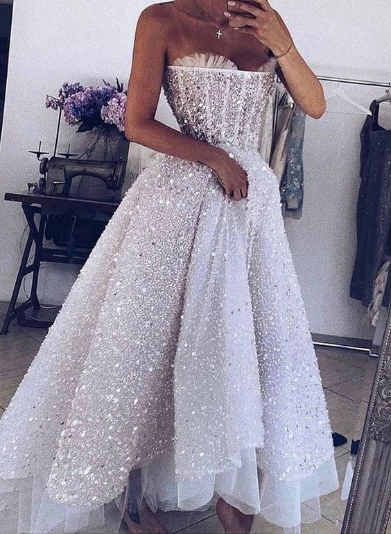 White sequins short prom dress cg9398