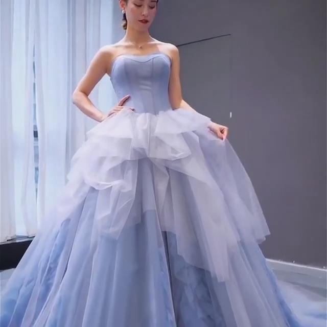 Blue Prom Dress,Ball Gown Prom Gown,Strapless Evening Dress,Tulle Prom Gown cg9446