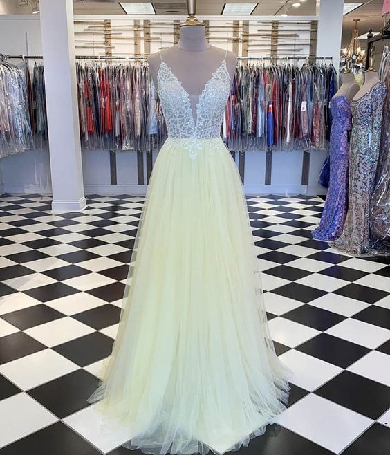 Yellow Tulle Sequins Long Prom Dress Formal Dress cg9471