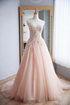 Blush pink customize long lace up senior prom dress cg9483