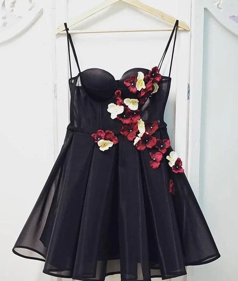 Black tulle sweetheart neck short dress, black homecoming dress cg9508