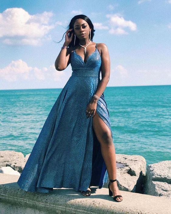 V-Neck Prom Dresses,A-Line Charming Formal Prom Dress With Slit cg9520