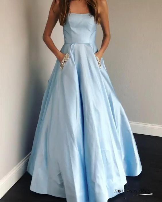 Elegant Blue Strapless Formal Prom Dress cg9537