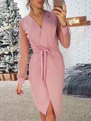 Shiny V Neck Ruched Thigh Slit Homecoming Dress cg9557