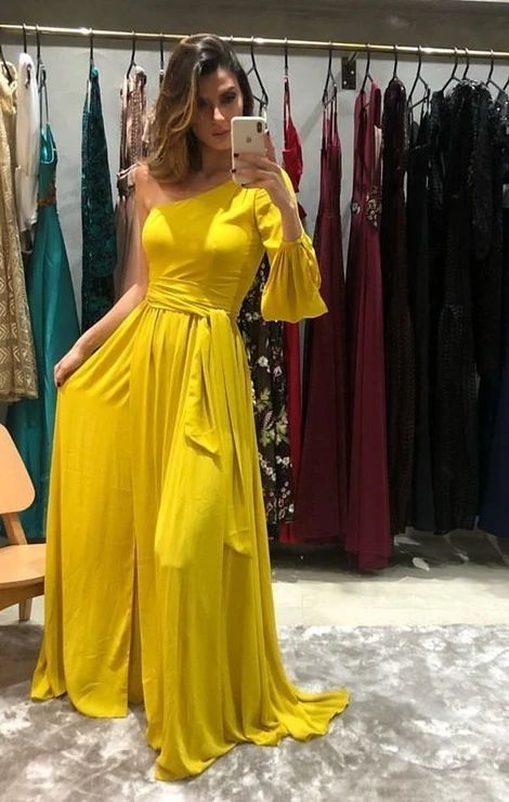 One Shoulder Yellow Prom Dress , Charming Prom Dress cg9564