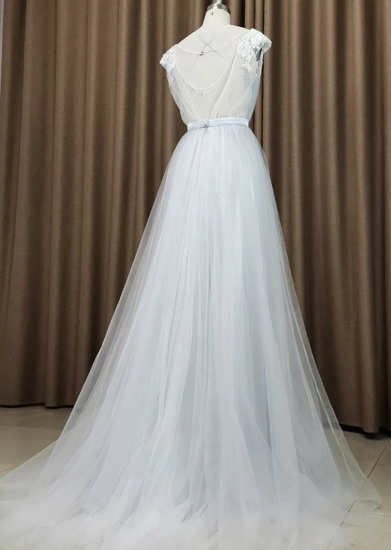 Beautiful Light Grey Tulle Long Party Dress, Light Grey Evening prom Gown cg9577