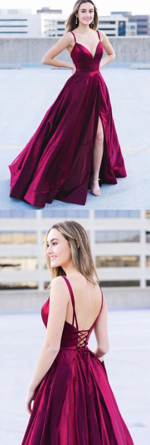 SIMPLE BURGUNDY SATIN LONG PROM DRESS BURGUNDY FORMAL DRESS cg9579