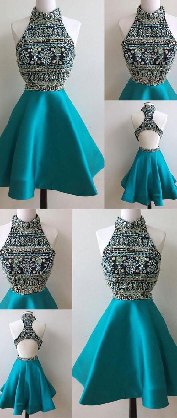 Custom Made Glorious Homecoming Dress Short High Fashion A-Line High Neck Short Homecoming Dress With Beading cg9596