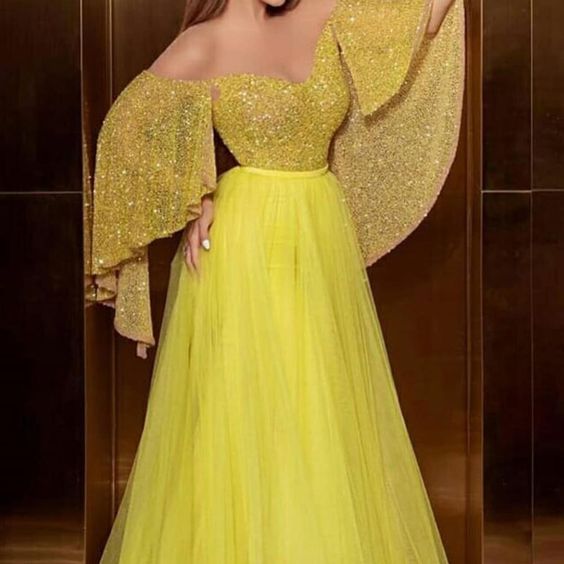 yellow prom dresses 2020 sweetheart neckline a line tulle floor length beaded evening dresses sparkly formal dresses cg9651