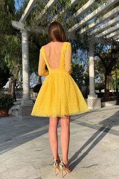 Sexy Backless Long Sleeve Round Neck Dots Printed Princess Dress Homecoming Dress cg9673