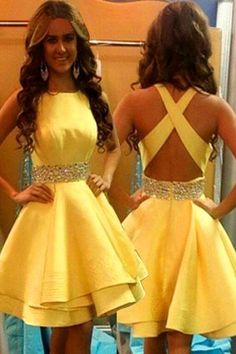 New Arrival Yellow Dress,Evening Formal Dress,Backless Dress,Mini Sexy Gown,Homecoming Dress cg9680