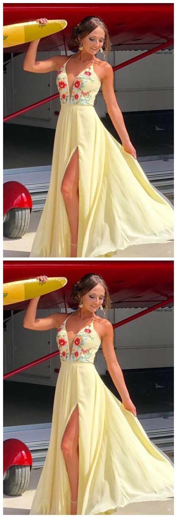 Chiffon Long Prom Dress, Yellow Prom Dress cg9711
