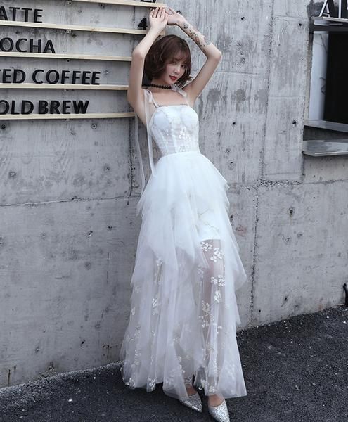 White sweetheart tulle prom dress white formal dress cg9720
