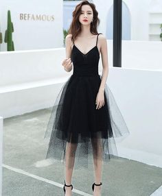 Black v neck tulle short prom dress black short evening dress cg9721
