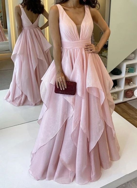 Pink Chiffon Open Back Long A Line Halter Prom Dress Formal Dress cg9745