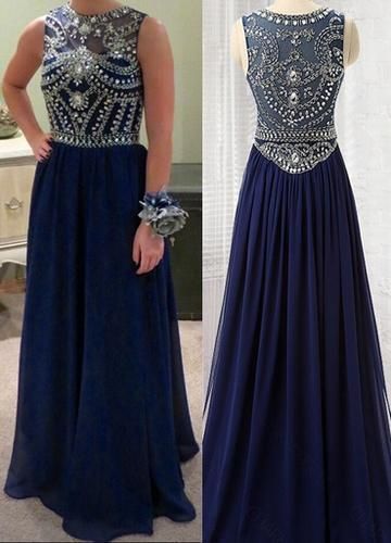 Sparkly Beaded Navy Evening Dress, Elegant A Line Long Prom Dresses, Women Dress cg9747