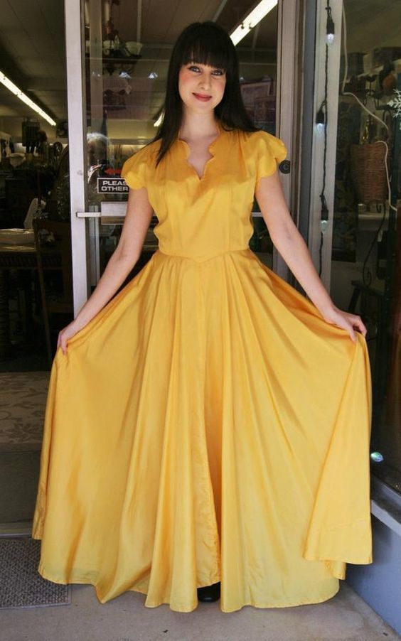 Vintage Yellow Formal Gown Prom Dress cg9768