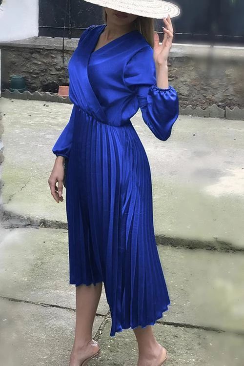 V Neck Long Sleeve Pleated Dress prom dress cg9774