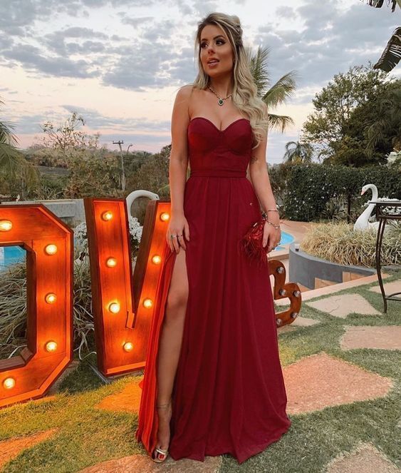 Sweetheart long prom dress with split cg9805