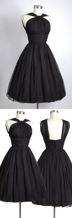 Vintage Knee-Length Sleeveless Open Back Black Homecoming Dress cg9817