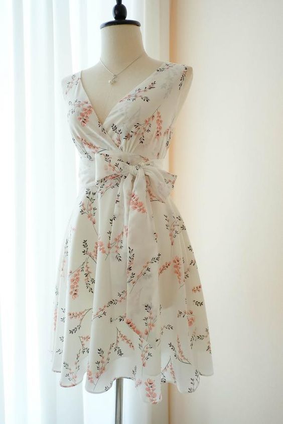 White Floral Vintage Homecoming Dress cg9837