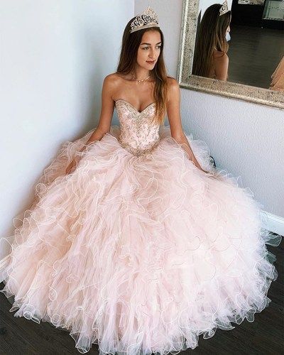 pink sleeveless strapless sweetheart prom dresses,beaded tulle ruffles sweet 16 dress cg9850