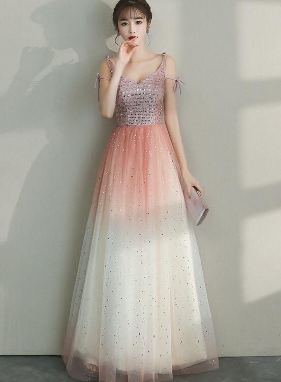 Lovely Tulle Gradient Long Straps Party Dress, Women Formal prom Dress cg9941