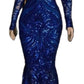 Sparkly Sequined Mermaid Prom Dresses Royal Blue Long Sleeve Graduation Formal Dress Evening Gowns  cg7945