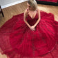A-line long prom dress, red lace long prom dress    cg12615