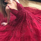A-line long prom dress, red lace long prom dress    cg12615