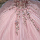 Pink Tulle Appliques Quinceanera Dresses A Line Off Shoulder Evening Dresses    cg25343