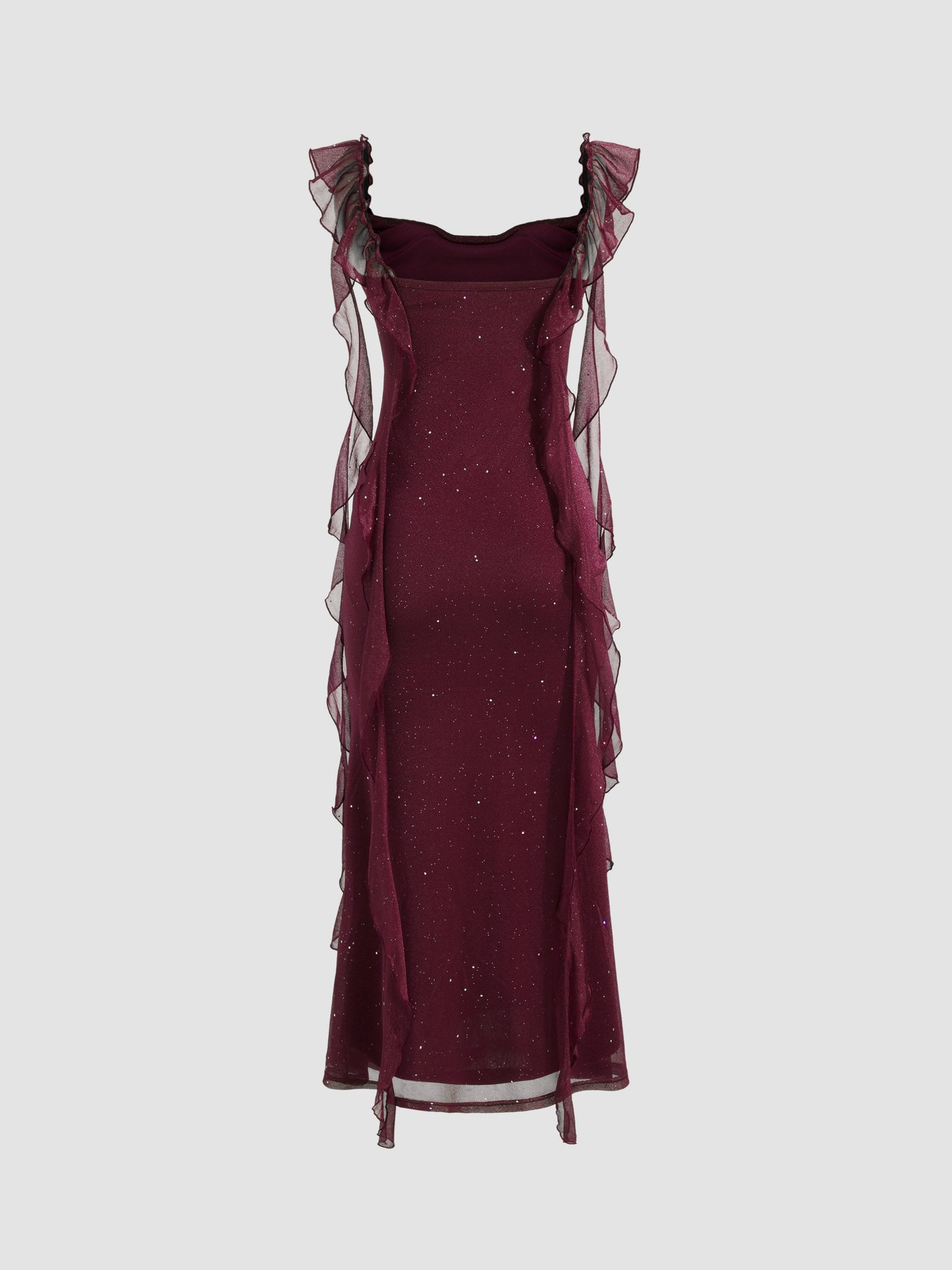 Elegant Sheath Square Neckline Burgundy Chiffon Ruffles Prom Dresses Formal Dress    cg25308