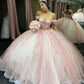 Glitter Pink Off the Shoulder Quinceanera Dresses Ball Gown Prom Dress Crystal Appliques Lace Tull Sweet 16 Vestidos 15 De XV Anos      cg25059
