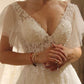 A Line Wedding Dresses V-Neck Lace Appliques Floor Length Wedding Gown   cg25087