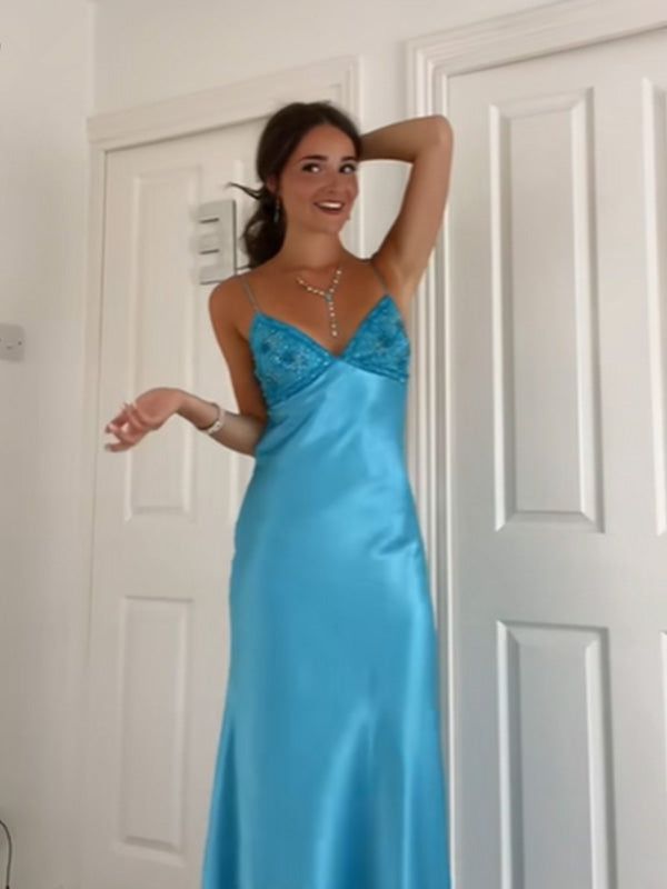 Elegant V-neck Spaghetti Memriad Long Prom Dress     cg25185