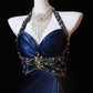 Navy Blue Halter Beaded Prom Dress Long Evening Dress      cg25264