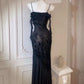 Chic Sheath Spaghetti Straps Black Evening Dress Long Prom Dresses       cg25214