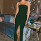 Sexy Side Slit Strapless Evening Party Dress, Simple Long Prom Dress cg706