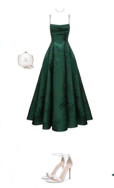 Emerald Green Spaghetti Straps Prom Dress A-line Evening Dress    cg24974