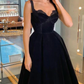 Black sweetheart velvet prom dress tea length black evening dress   cg15353