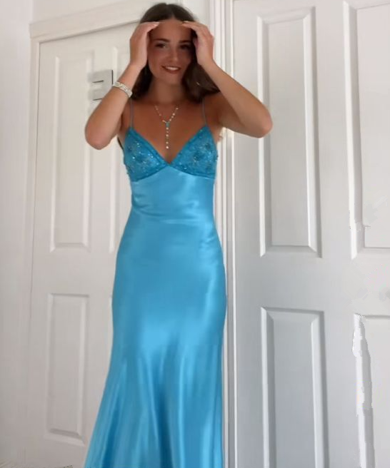 Elegant V-neck Spaghetti Memriad Long Prom Dress     cg25185