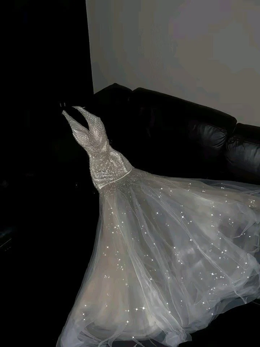 A Line Halter Tulle Sequin Long Prom Dress,Wedding Dress,Evening Dress  cg26183