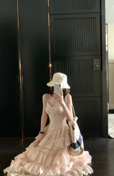 A Line Spaghetti Straps Satin Tiered Chiffon Long Prom Dress, Evening Dress cg26186