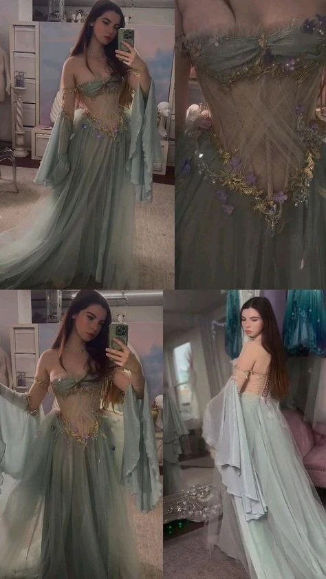 Elegant A Line Off The Shoulder Floor-length Tulle Long Sleeves Evening Dress Prom Dresses  cg26217