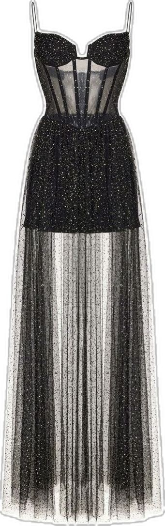 A line Straps Black Tulle Prom Dress Long Evening Dress cg26237