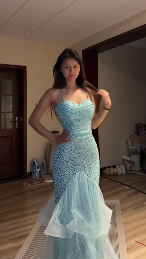 Blue Mermaid Evening Dresses, Long Sequin Prom Party Gowns  cg25536