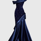 Navy Blue Mermaid Satin Prom Dresses, Long Evening Dress Formal Dress    cg25966