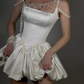 Ivory A-Line Pearl Satin Homecoming Dress Mini Prom Bridal Dress    cg25964