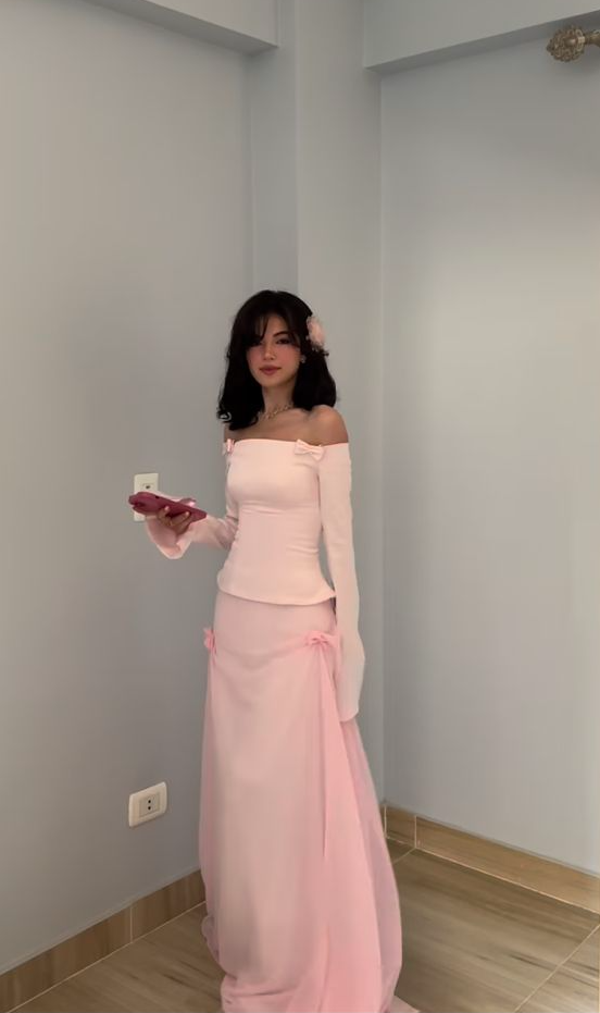 Pink Long Sleeves Evening Dress New Arrive Prom Party Dress    cg25640